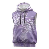 Aotearoa Maori Koru Curves Sleeveless Hoodie Silver Ferns - Amethyst