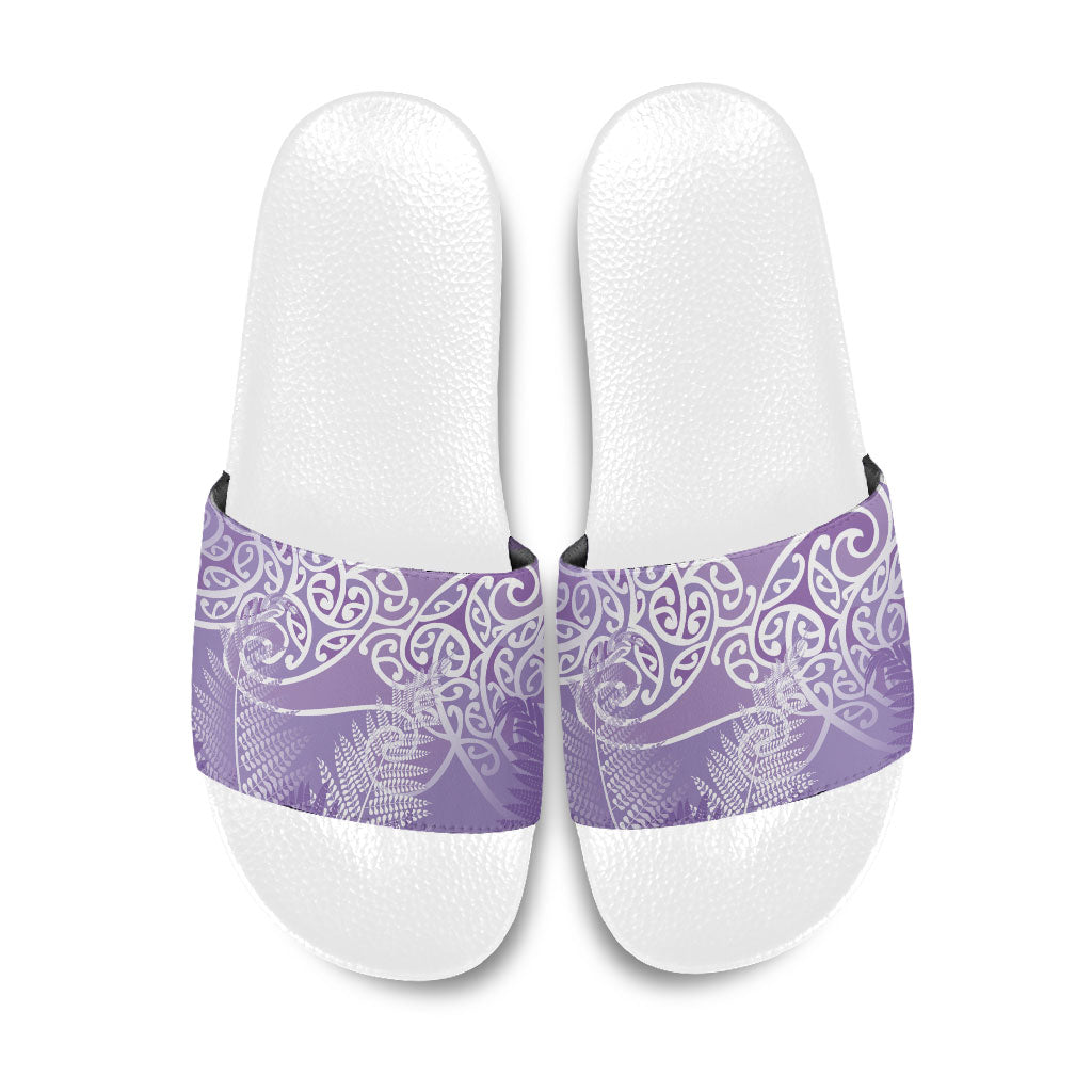 Aotearoa Maori Koru Curves Slide Sandals Silver Ferns - Amethyst