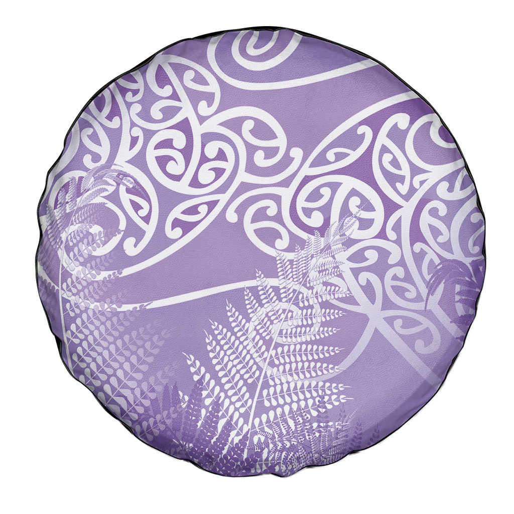 Aotearoa Maori Koru Curves Spare Tire Cover Silver Ferns - Amethyst