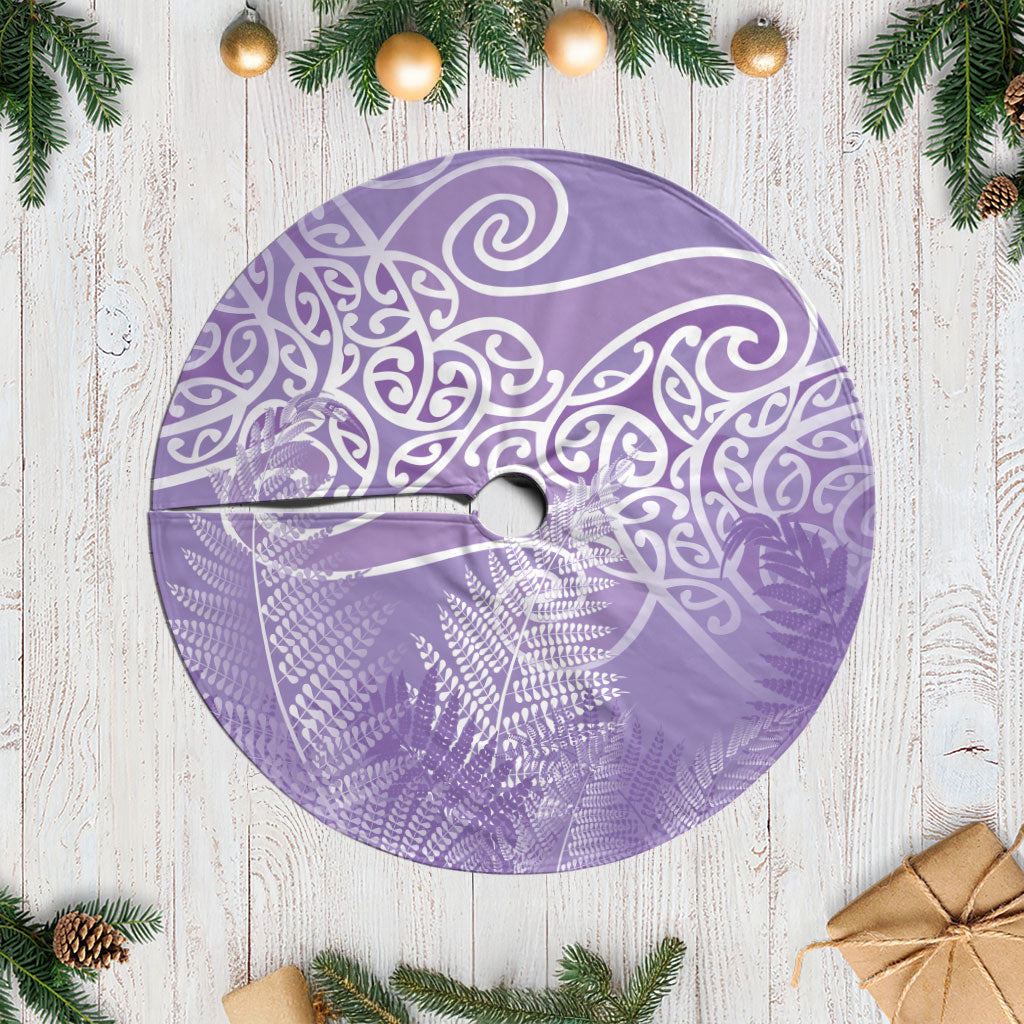 Aotearoa Maori Koru Curves Tree Skirt Silver Ferns - Amethyst
