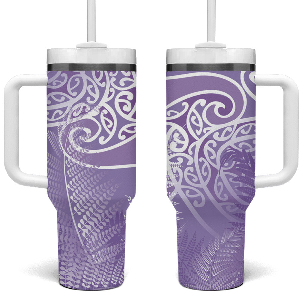 Aotearoa Maori Koru Curves Tumbler With Handle Silver Ferns - Amethyst