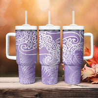 Aotearoa Maori Koru Curves Tumbler With Handle Silver Ferns - Amethyst