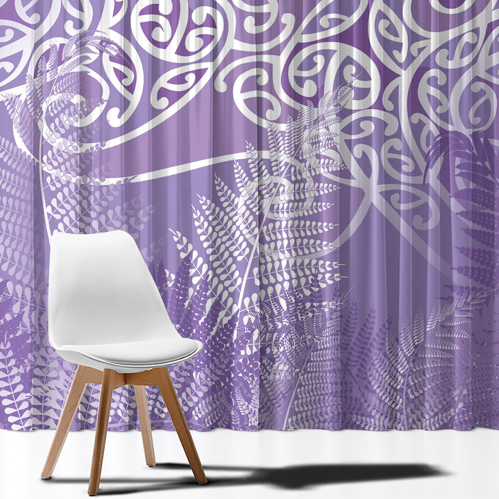Aotearoa Maori Koru Curves Window Curtain Silver Ferns - Amethyst