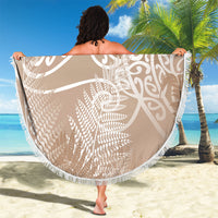 Aotearoa Maori Koru Curves Beach Blanket Silver Ferns - Mocha