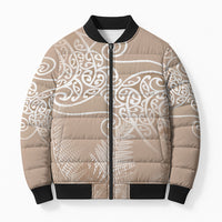 Aotearoa Maori Koru Curves Bomber Puffer Jacket Silver Ferns - Mocha