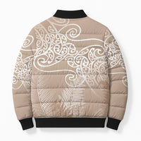 Aotearoa Maori Koru Curves Bomber Puffer Jacket Silver Ferns - Mocha