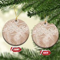 Aotearoa Maori Koru Curves Ceramic Ornament Silver Ferns - Mocha