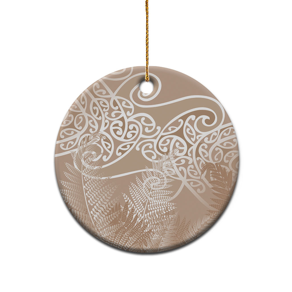 Aotearoa Maori Koru Curves Ceramic Ornament Silver Ferns - Mocha