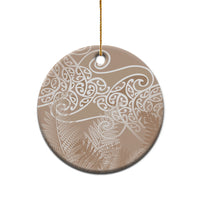 Aotearoa Maori Koru Curves Ceramic Ornament Silver Ferns - Mocha