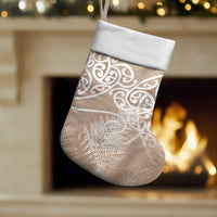 Aotearoa Maori Koru Curves Christmas Stocking Silver Ferns - Mocha
