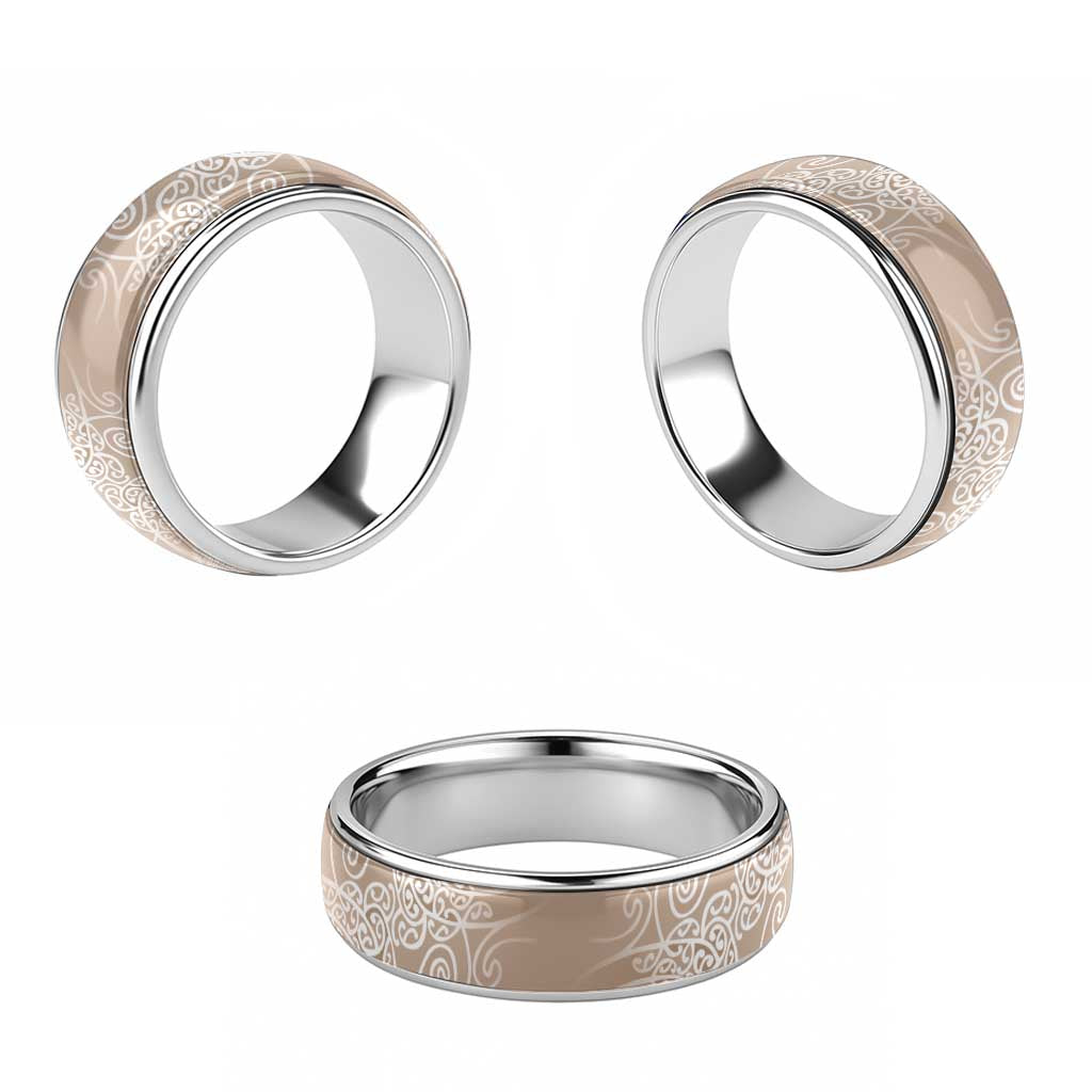 Aotearoa Maori Koru Curves Classic Ring Silver Ferns - Mocha