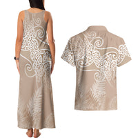 Aotearoa Maori Koru Curves Couples Matching Tank Maxi Dress and Hawaiian Shirt Silver Ferns - Mocha