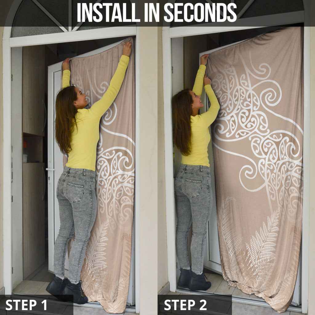 Aotearoa Maori Koru Curves Door Cover Silver Ferns - Mocha