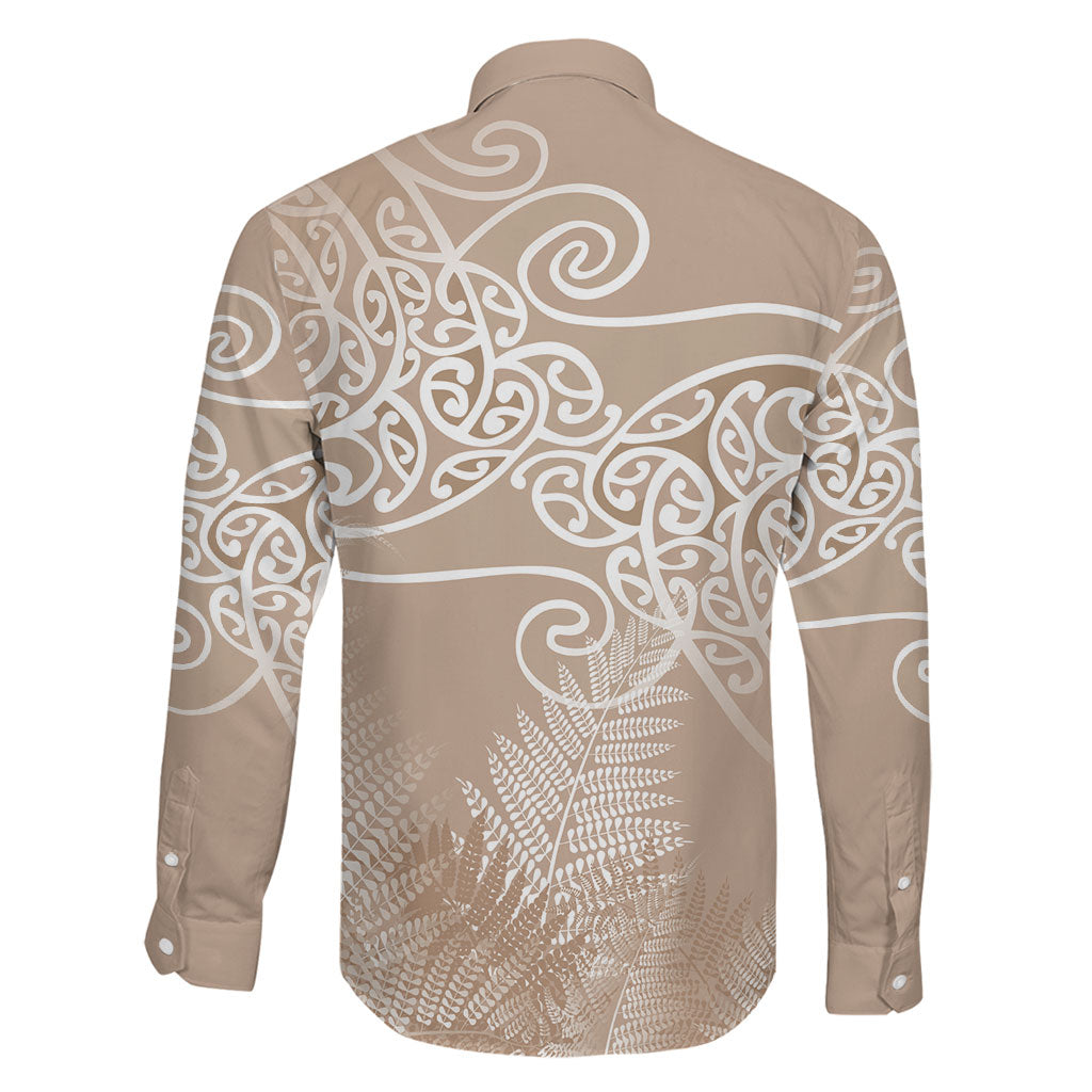 Aotearoa Maori Koru Curves Family Matching Summer Maxi Dress and Hawaiian Shirt Silver Ferns - Mocha LT7 - Polynesian Pride