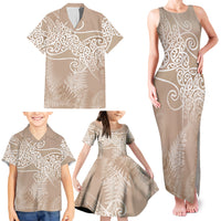 Aotearoa Maori Koru Curves Family Matching Tank Maxi Dress and Hawaiian Shirt Silver Ferns - Mocha LT7 - Polynesian Pride