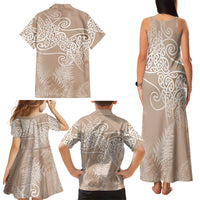 Aotearoa Maori Koru Curves Family Matching Tank Maxi Dress and Hawaiian Shirt Silver Ferns - Mocha LT7 - Polynesian Pride