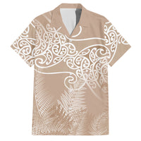Aotearoa Maori Koru Curves Family Matching Tank Maxi Dress and Hawaiian Shirt Silver Ferns - Mocha LT7 Dad's Shirt - Short Sleeve Beige - Polynesian Pride