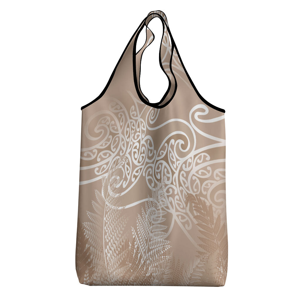Aotearoa Maori Koru Curves Grocery Bag Silver Ferns - Mocha