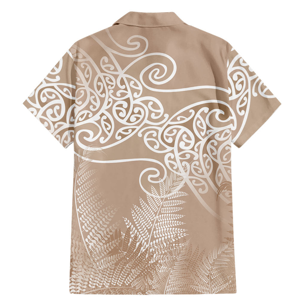 Aotearoa Maori Koru Curves Hawaiian Shirt Silver Ferns - Mocha