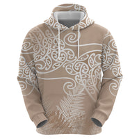 Aotearoa Maori Koru Curves Hoodie Silver Ferns - Mocha