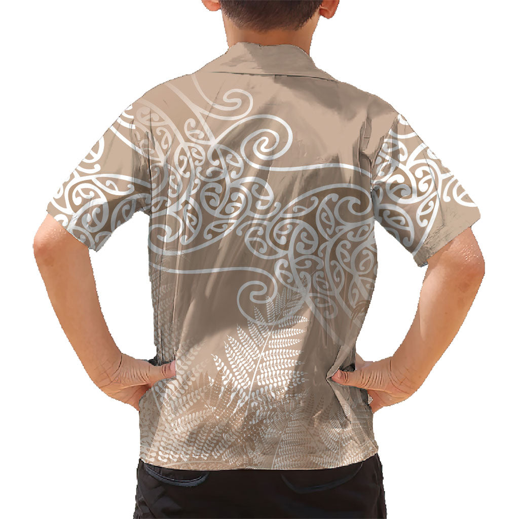 Aotearoa Maori Koru Curves Kid Hawaiian Shirt Silver Ferns - Mocha