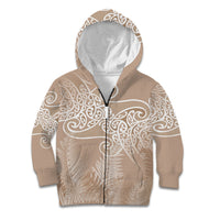 Aotearoa Maori Koru Curves Kid Hoodie Silver Ferns - Mocha