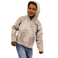 Aotearoa Maori Koru Curves Kid Hoodie Silver Ferns - Mocha