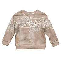 Aotearoa Maori Koru Curves Kid Ugly Christmas Sweater Silver Ferns - Mocha LT7 Kid Beige - Polynesian Pride