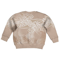 Aotearoa Maori Koru Curves Kid Ugly Christmas Sweater Silver Ferns - Mocha LT7 - Polynesian Pride