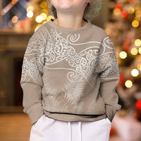 Aotearoa Maori Koru Curves Kid Ugly Christmas Sweater Silver Ferns - Mocha LT7 - Polynesian Pride