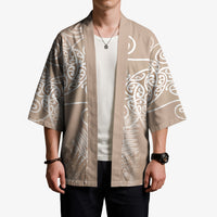 Aotearoa Maori Koru Curves Kimono Silver Ferns - Mocha