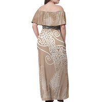 Aotearoa Maori Koru Curves Off Shoulder Maxi Dress Silver Ferns - Mocha