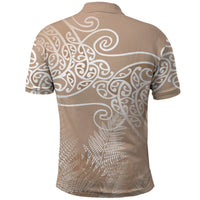 Aotearoa Maori Koru Curves Polo Shirt Silver Ferns - Mocha