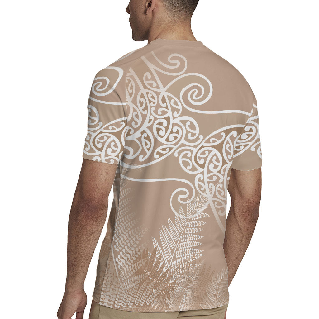 Aotearoa Maori Koru Curves Rugby Jersey Silver Ferns - Mocha