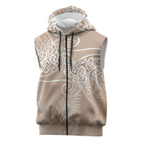 Aotearoa Maori Koru Curves Sleeveless Zip Hoodie Silver Ferns - Mocha