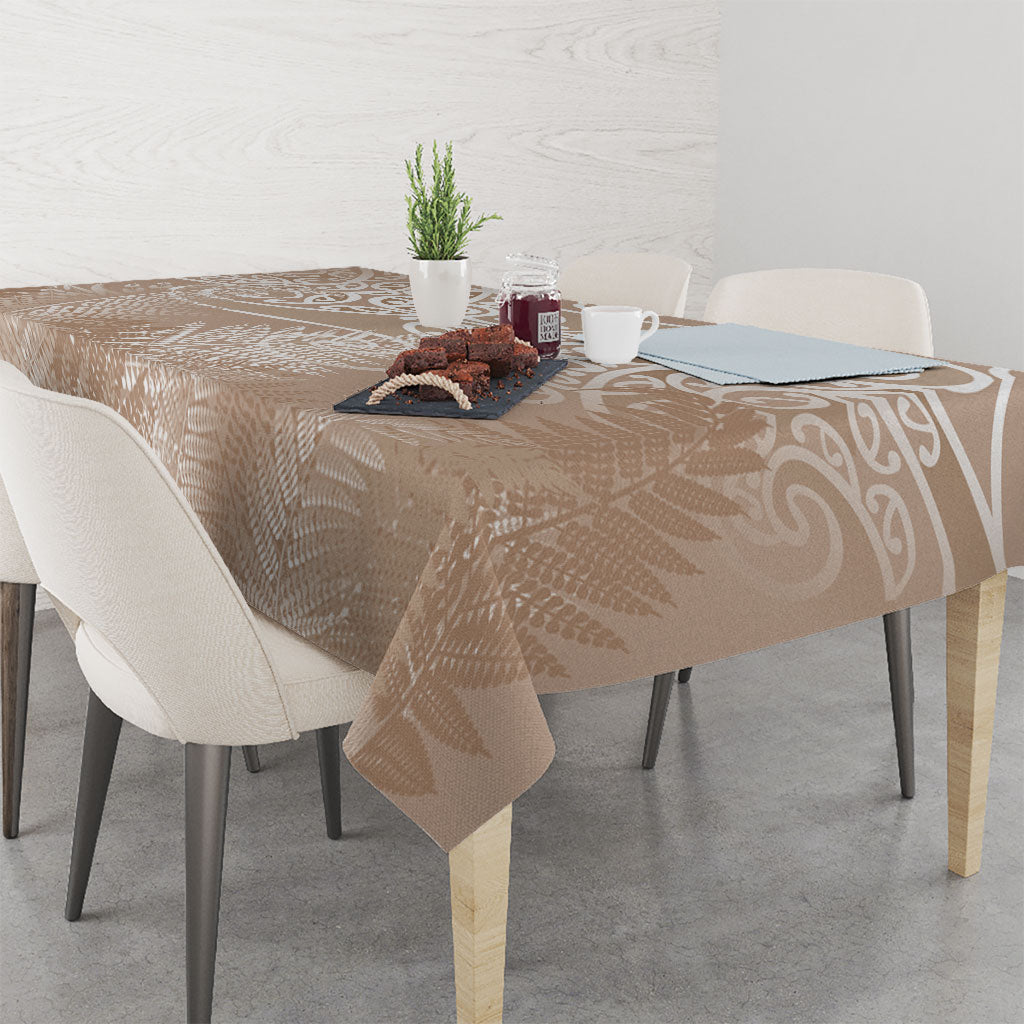 Aotearoa Maori Koru Curves Tablecloth Silver Ferns - Mocha