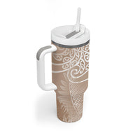 Aotearoa Maori Koru Curves Tumbler With Handle Silver Ferns - Mocha