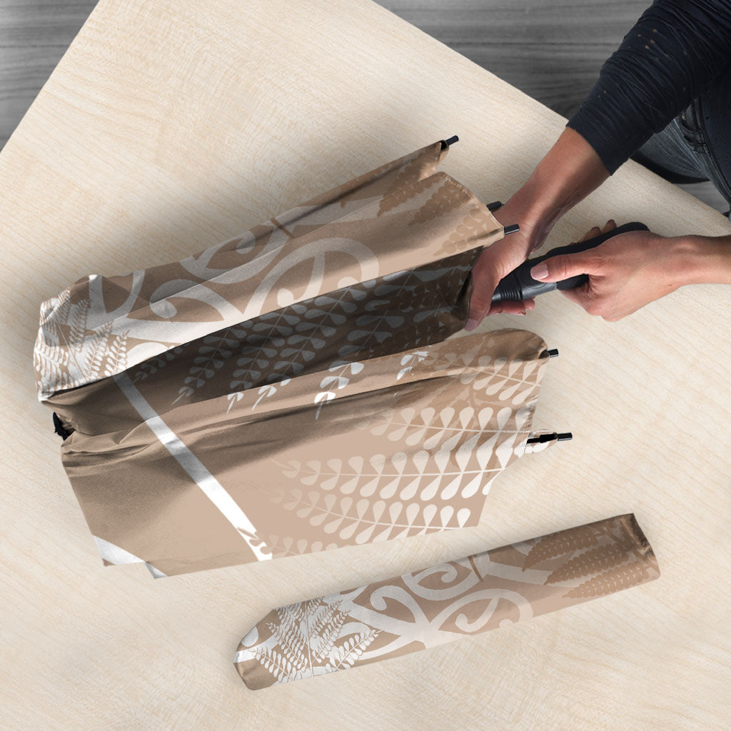 Aotearoa Maori Koru Curves Umbrella Silver Ferns - Mocha