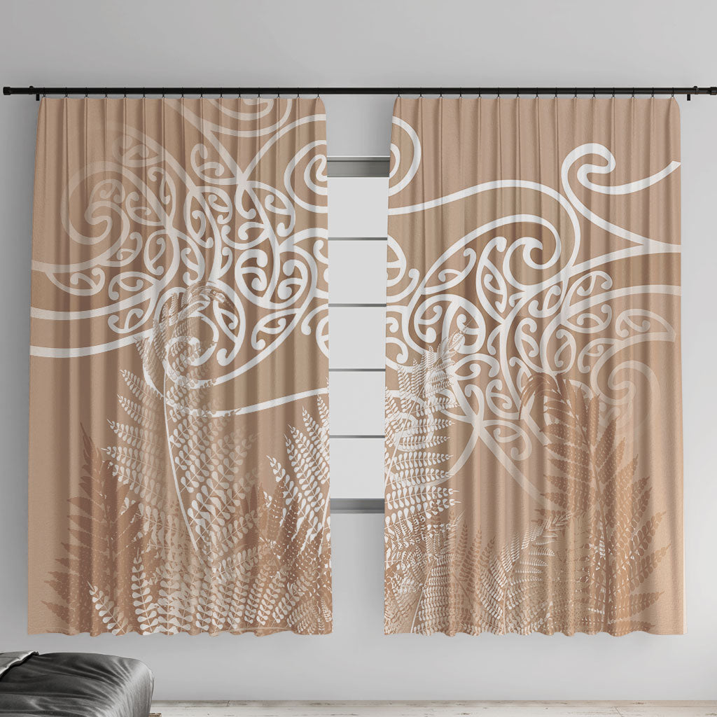 Aotearoa Maori Koru Curves Window Curtain Silver Ferns - Mocha