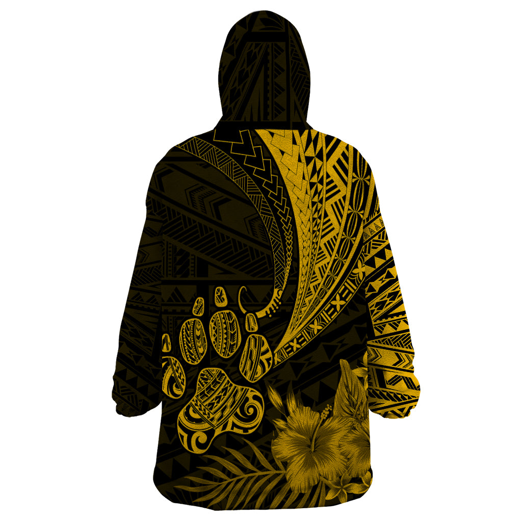 Personalised Polynesian Pacific Bulldog Wearable Blanket Hoodie With Gold Hawaii Tribal Tattoo Patterns LT7 - Polynesian Pride