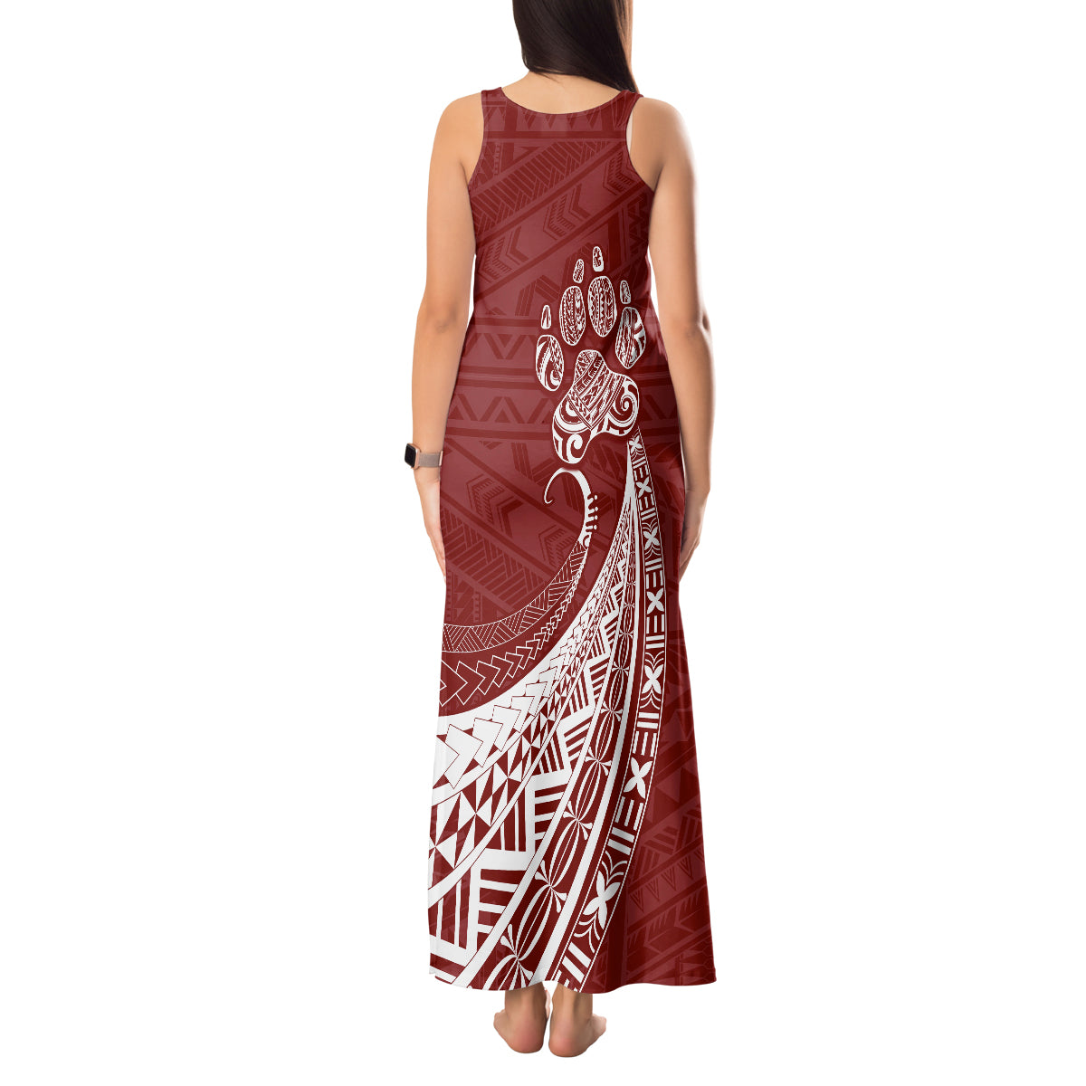 Personalised Polynesian Pacific Bulldog Tank Maxi Dress With Red Hawaii Tribal Tattoo Patterns LT7 - Polynesian Pride