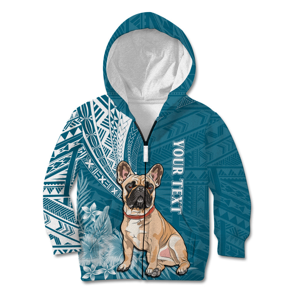 Personalised Polynesian Pacific Bulldog Kid Hoodie With Teal Hawaii Tribal Tattoo Patterns LT7 Zip Hoodie Teal - Polynesian Pride