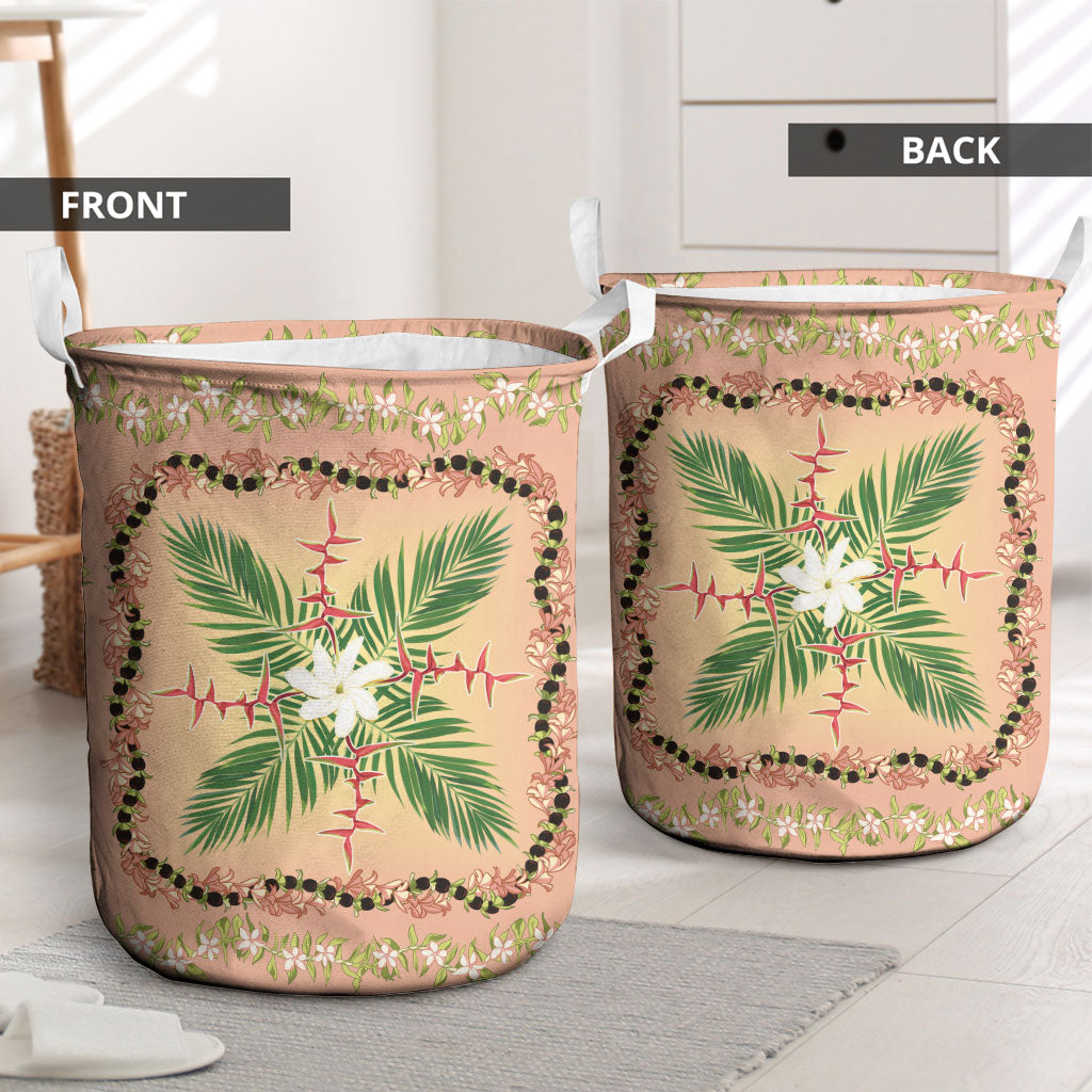 Hawaii Quilt Inspired Collection Aloha Flowers Laundry Basket Maile - Kukui Nut Lei
