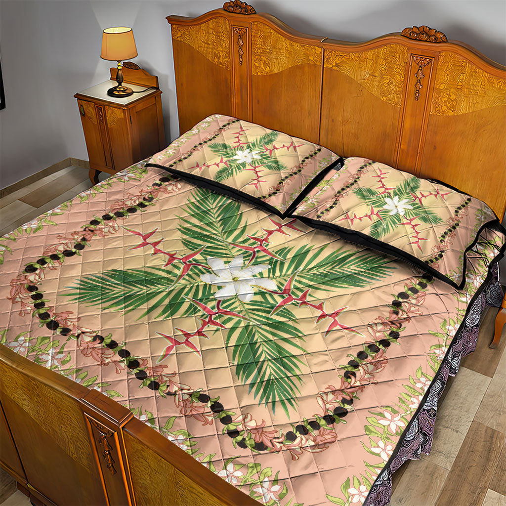 Hawaii Quilt Inspired Collection Aloha Flowers Quilt Bed Set Maile - Kukui Nut Lei