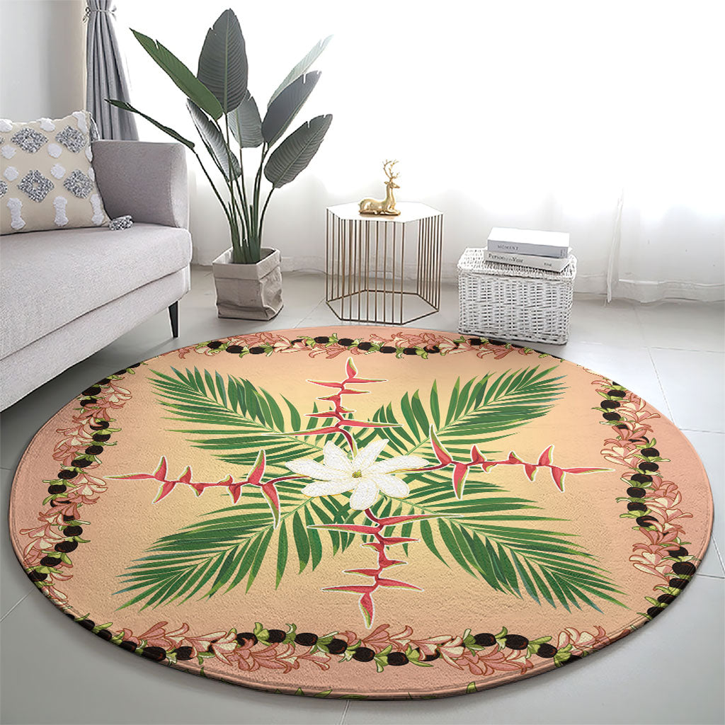 Hawaii Quilt Inspired Collection Aloha Flowers Round Carpet Maile - Kukui Nut Lei