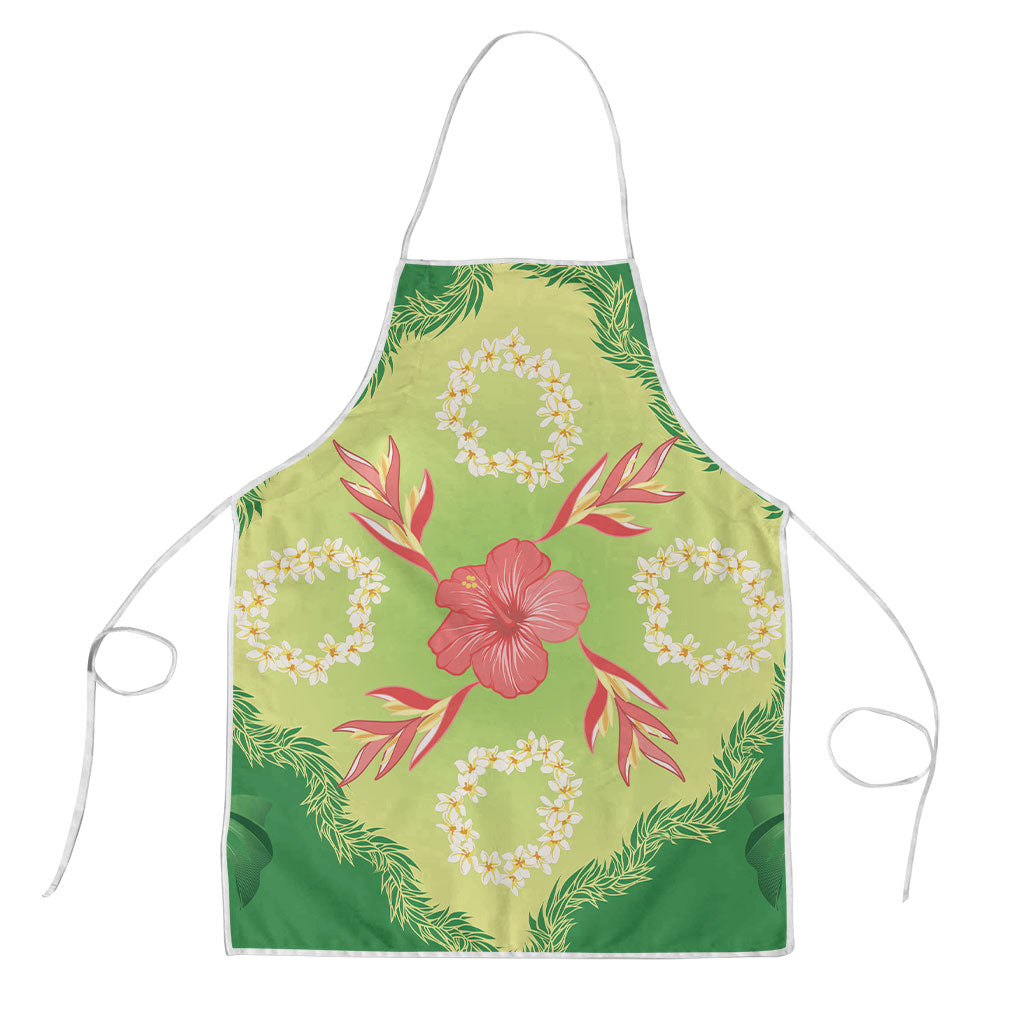 Hawaii Quilt Inspired Collection Aloha Flowers Apron Plumeria - Ti Leaf Lei