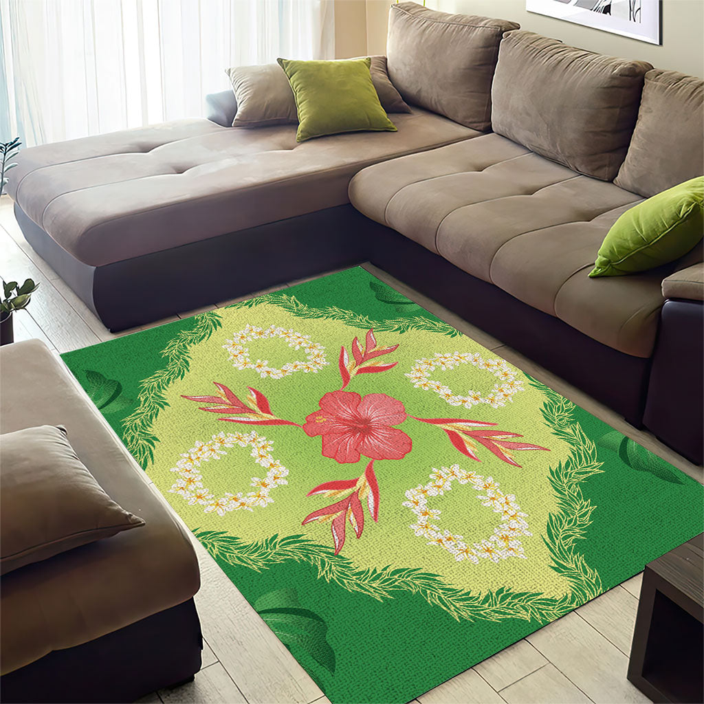 Hawaii Quilt Inspired Collection Aloha Flowers Area Rug Plumeria - Ti Leaf Lei