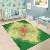 Hawaii Quilt Inspired Collection Aloha Flowers Area Rug Plumeria - Ti Leaf Lei