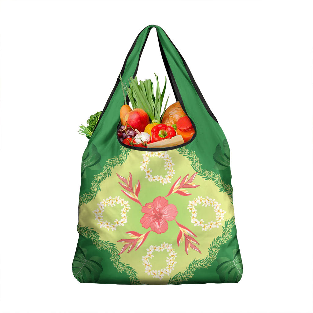 Hawaii Quilt Inspired Collection Aloha Flowers Grocery Bag Plumeria - Ti Leaf Lei