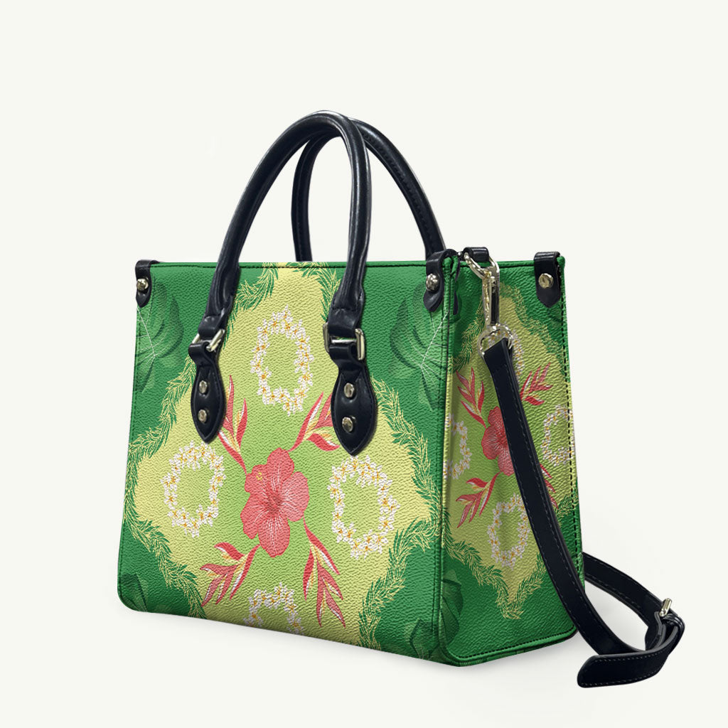 Hawaii Quilt Inspired Collection Aloha Flowers Leather Bag Plumeria - Ti Leaf Lei